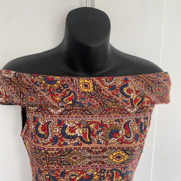ZARA Trafaluc Paisley Multicolour Boat Neck Sleeveless Mini Dress Size Small - Picture 4 of 5